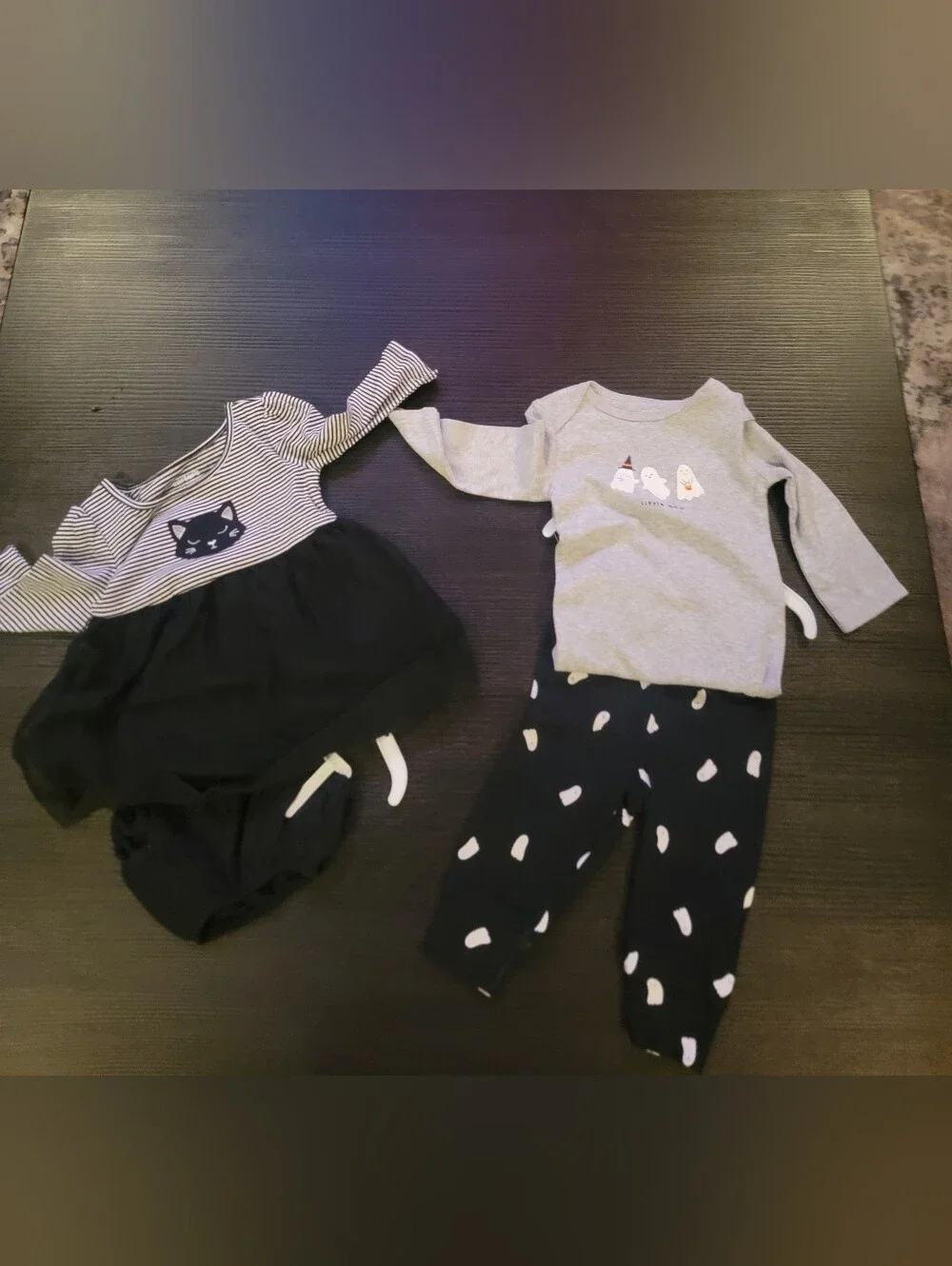 2 SETS (4pc) Carters Little babies 6 M Black Cat Dress/underwear& bodysuit/Pants